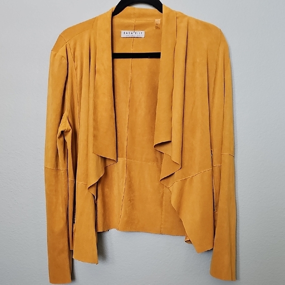 Bagatelle Sueded Feminine Office Yellow Draped Jacket Large - Picture 1 of 11